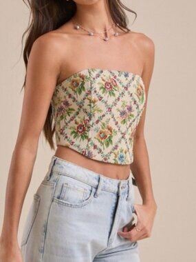 Altar’d State Brocade Tie Back Corset Top - Size L